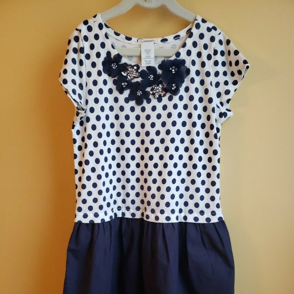 EUC JCREW CREWCUTS SZ 8 NAVY BLUE POLKA DOT DRESS - Picture 2 of 6